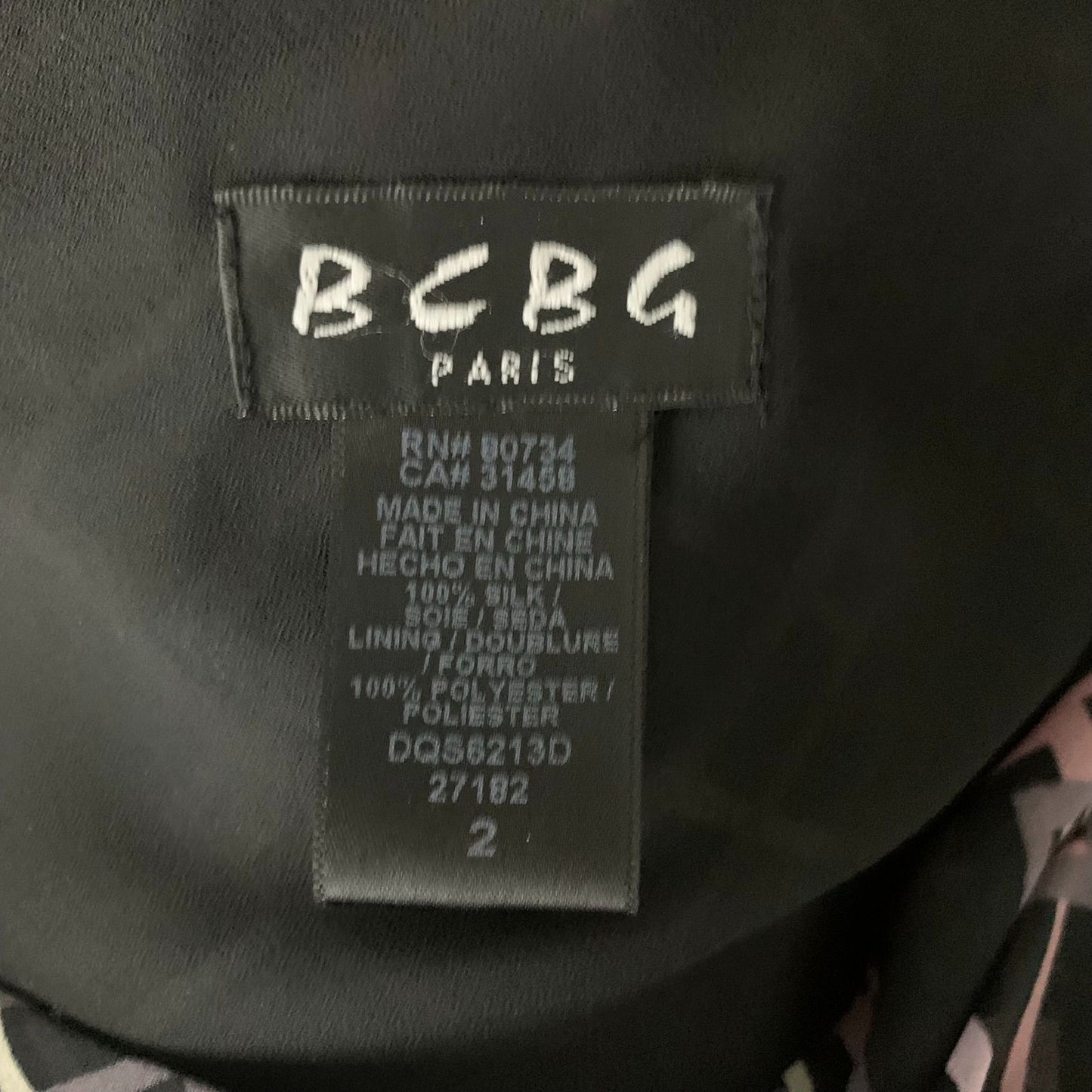 Vintage Y2K BCBG Silk Sheath Dress 2 Black Geometric Cowl Neck Midi Lined