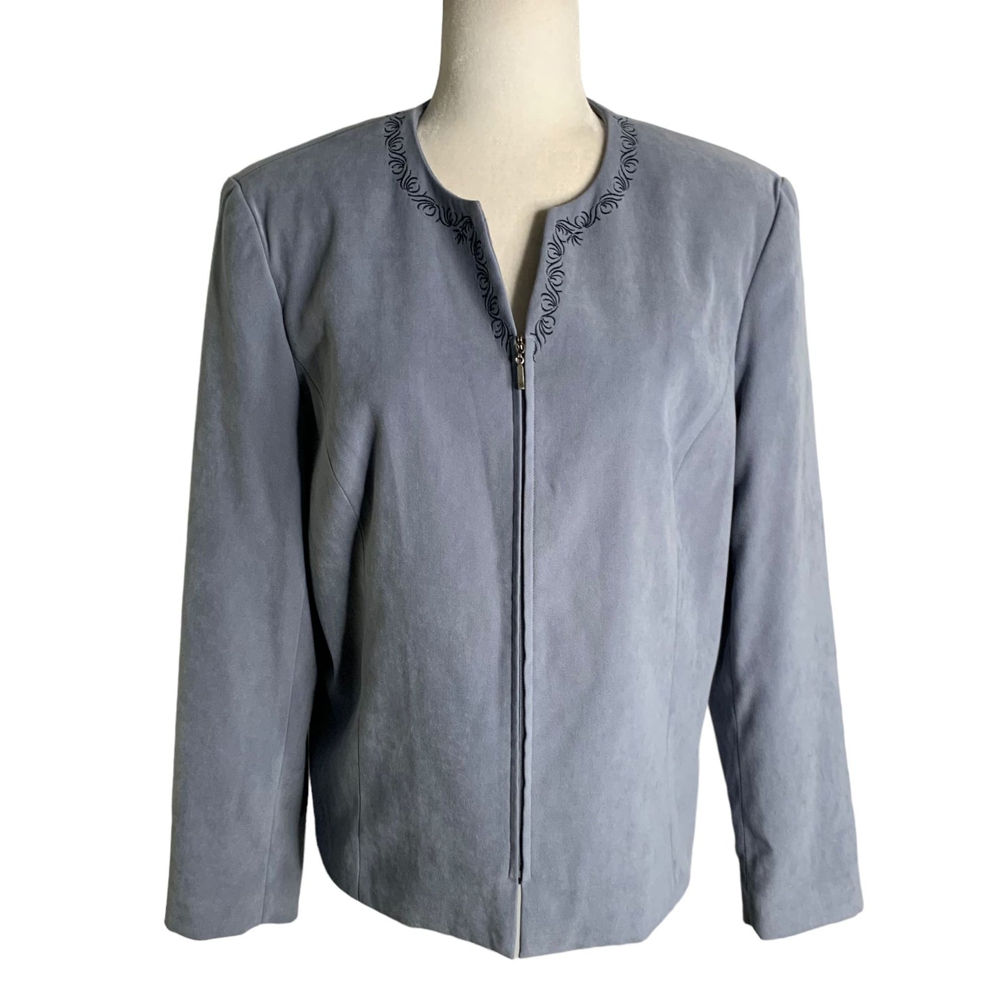 Vintage Norton McNaughton Embroidered Jacket 8 Blue Grey Full Zip Front Lined