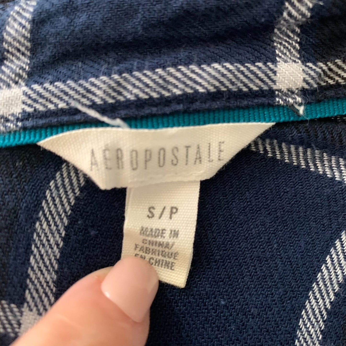 Aeropostale Lightweight Button Up Flannel Shirt S Blue Green Plaid Pockets