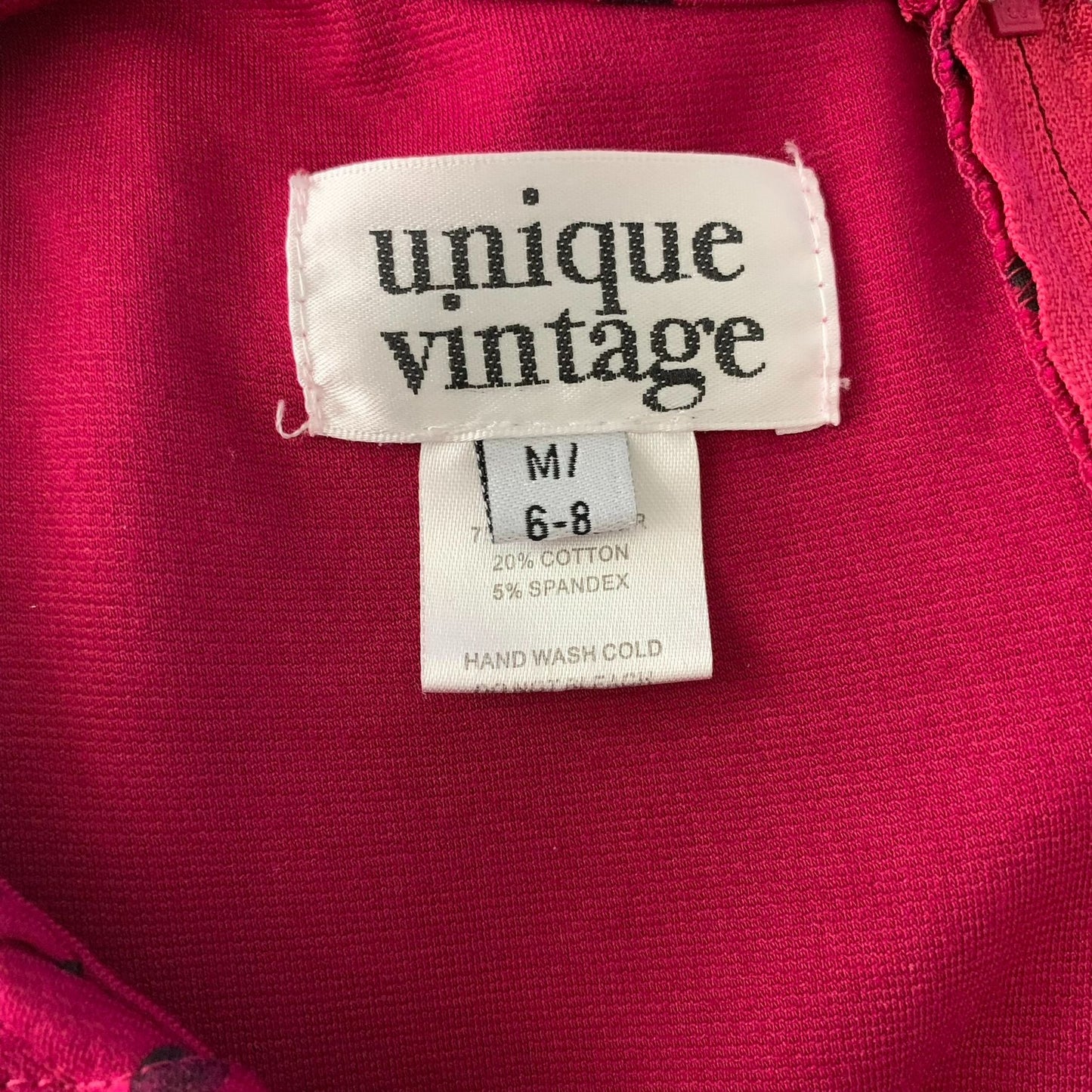 Unique Vintage Retro Swing Dress M Fuchsia Polka Dot Pleated Zip Stretch Knit
