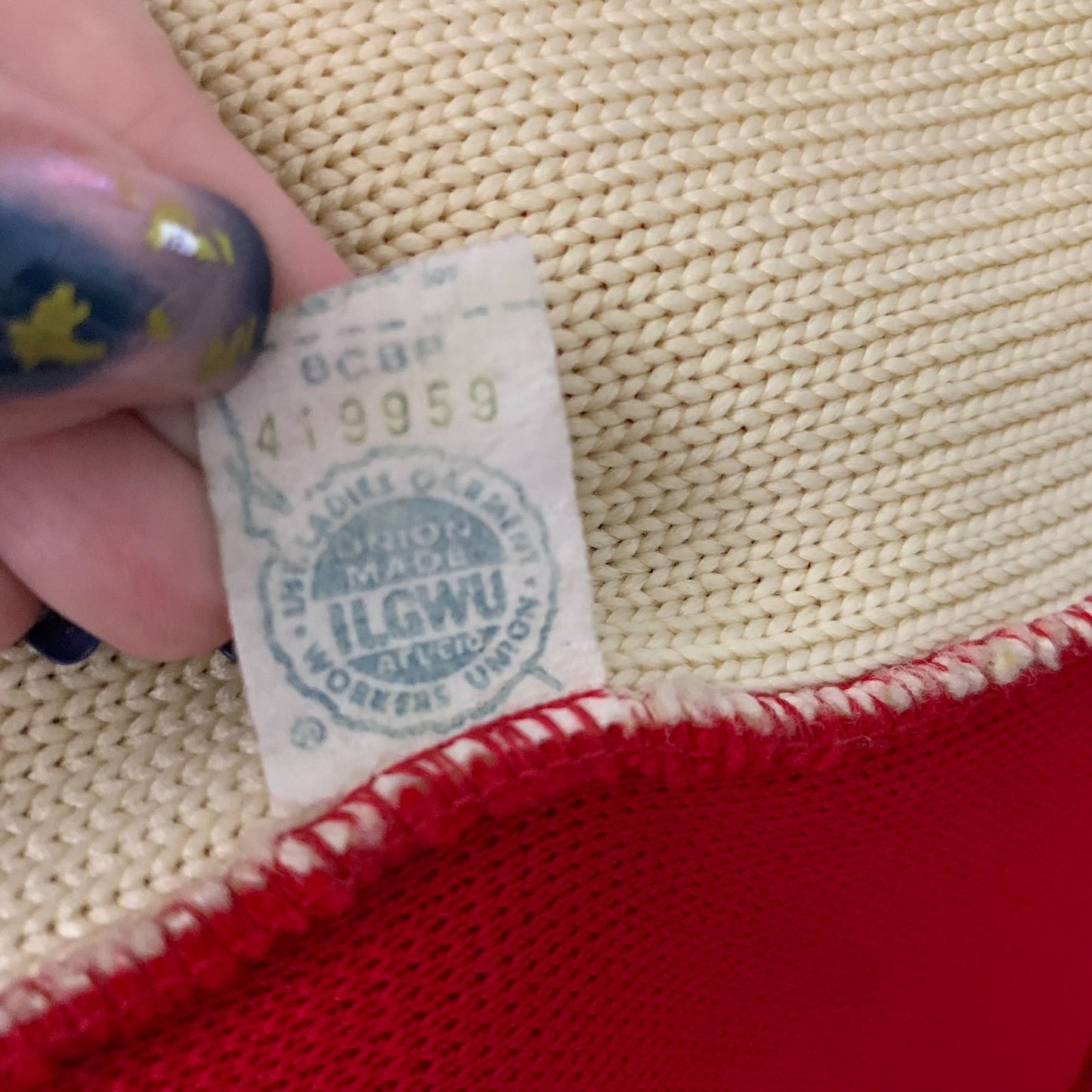 Vintage 70s Stretch Knit Cardigan Sweater M Red Open Front 3/4 Sleeve Union Made