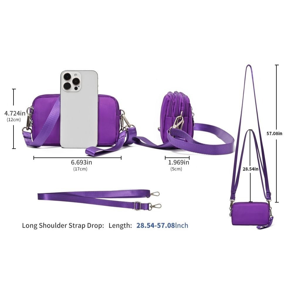Small Crossbody Mini Shoulder Bag Purple Cell Phone Purse Nylon Handbag Clutch