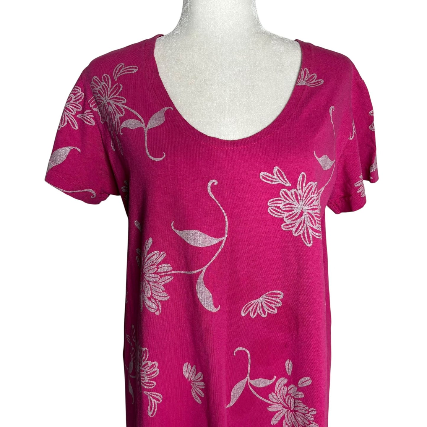Vintage 90s Floral Cotton Maxi Dress Medium Pink Short Sleeve Scoop Neck