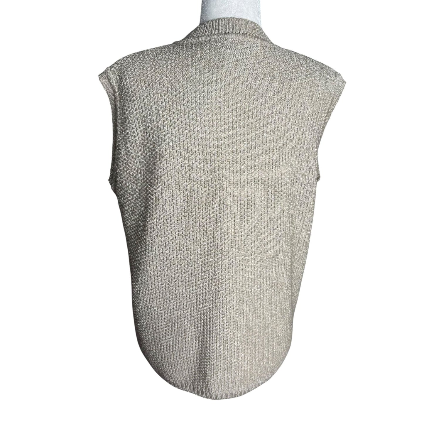 Vintage Tejidos America Knit Button Up Cardigan Vest Medium Beige Metallic