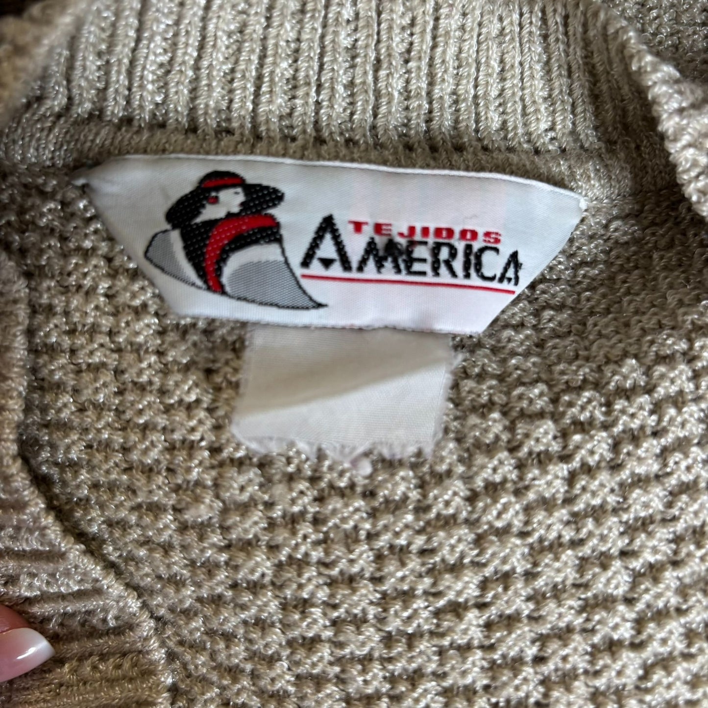 Vintage Tejidos America Knit Button Up Cardigan Vest Medium Beige Metallic
