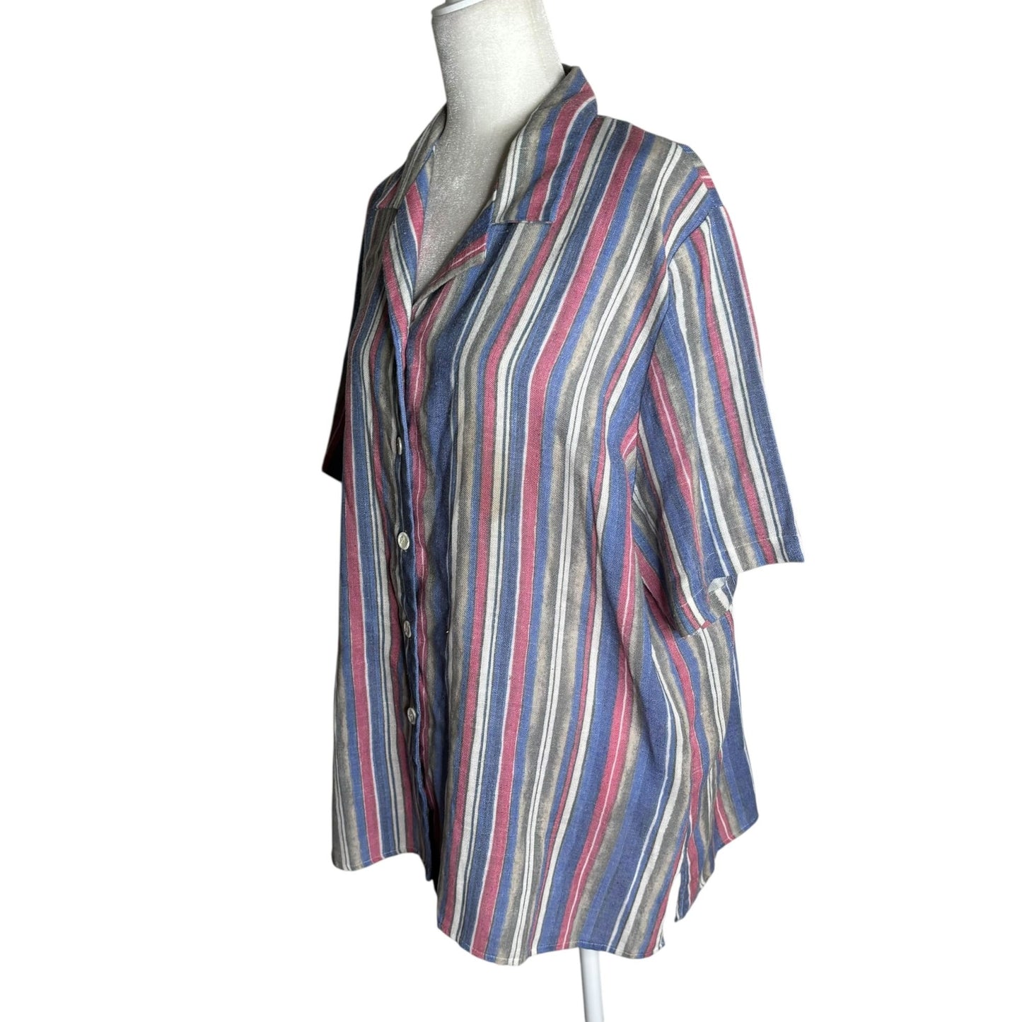 Vintage 90s Striped Button Up Shirt XL Short Sleeve Lightweight Collared