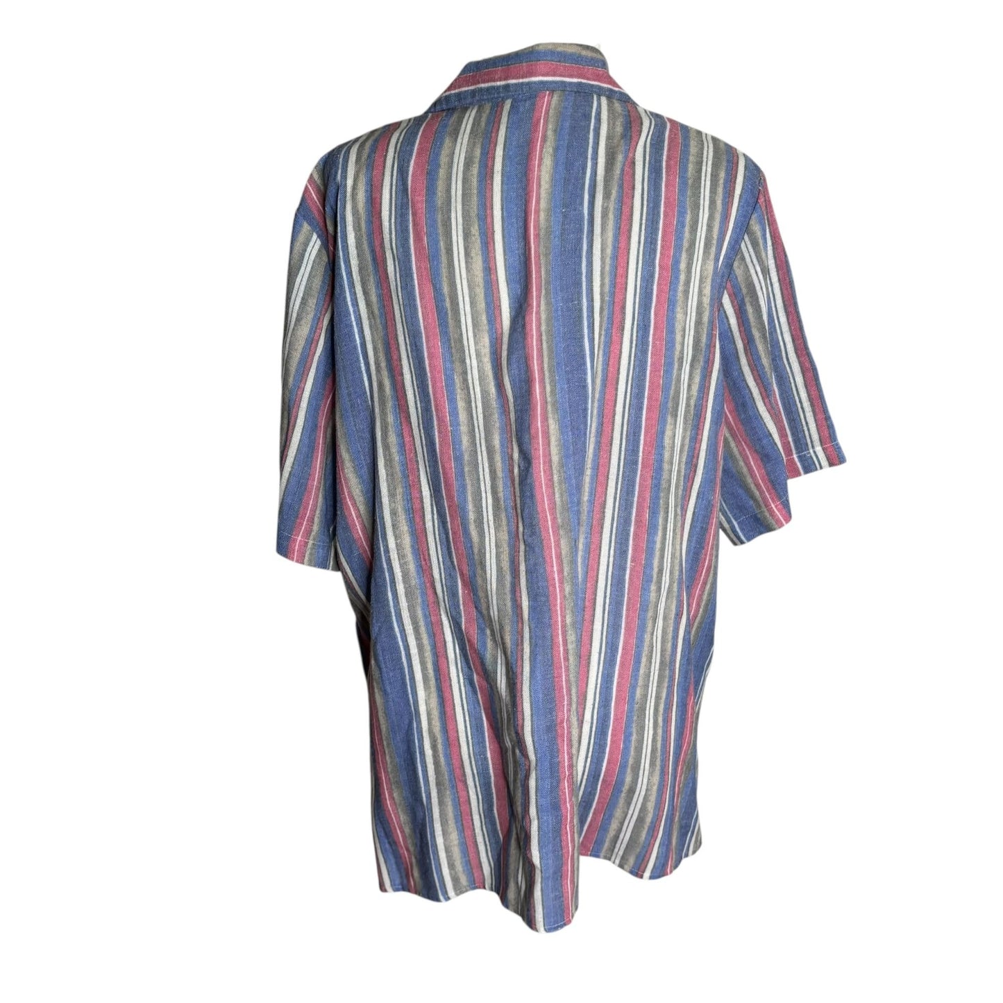 Vintage 90s Striped Button Up Shirt XL Short Sleeve Lightweight Collared