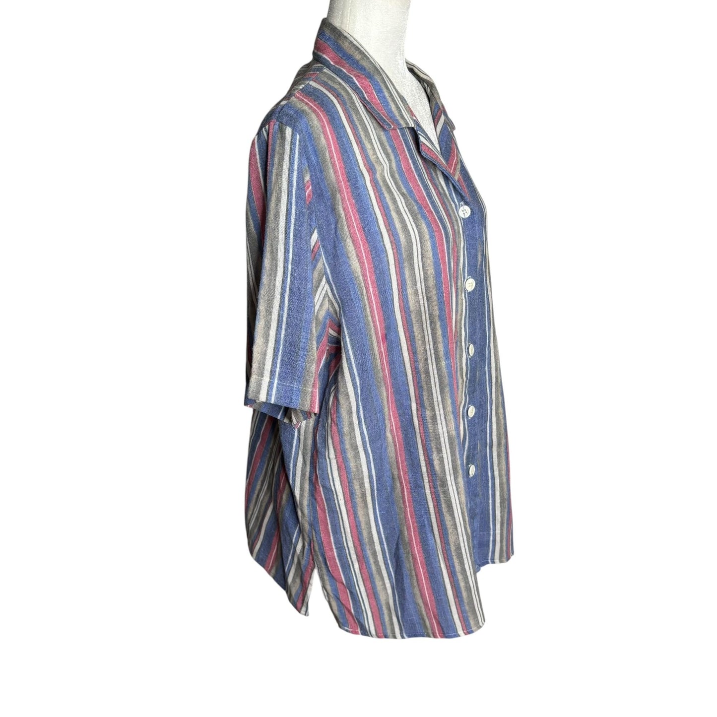 Vintage 90s Striped Button Up Shirt XL Short Sleeve Lightweight Collared