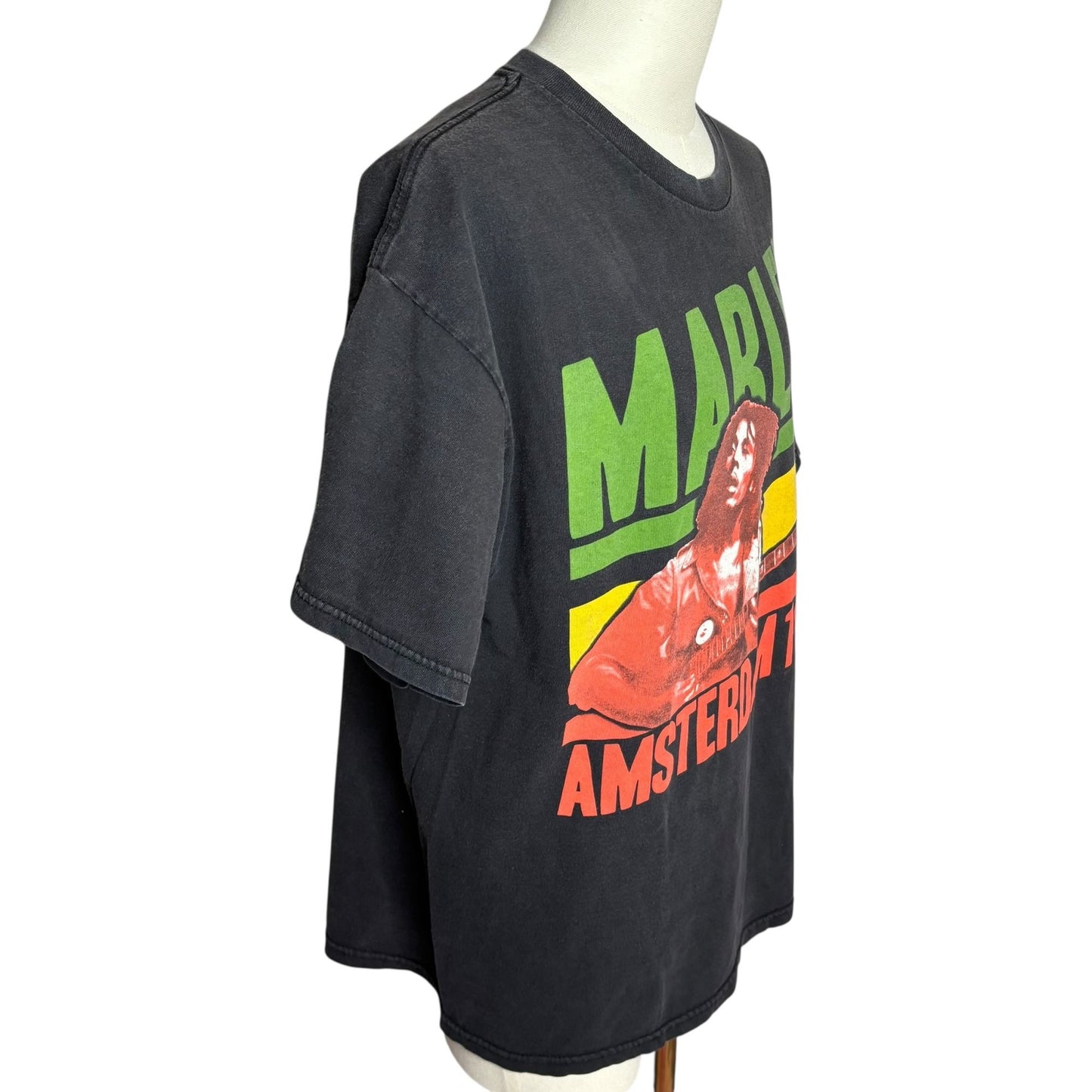 Vintage 90s Y2K Bob Marley Amsterdam 1976 Graphic TShirt 1X Black Reggae Tee