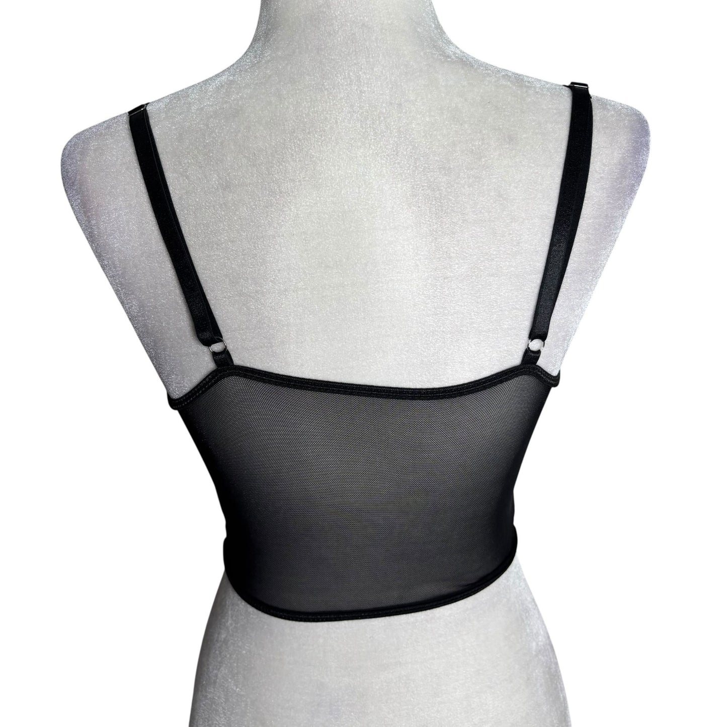 Mesh Rhinestone Bustier Crop Top Black Medium Adjustable Straps Boning NEW