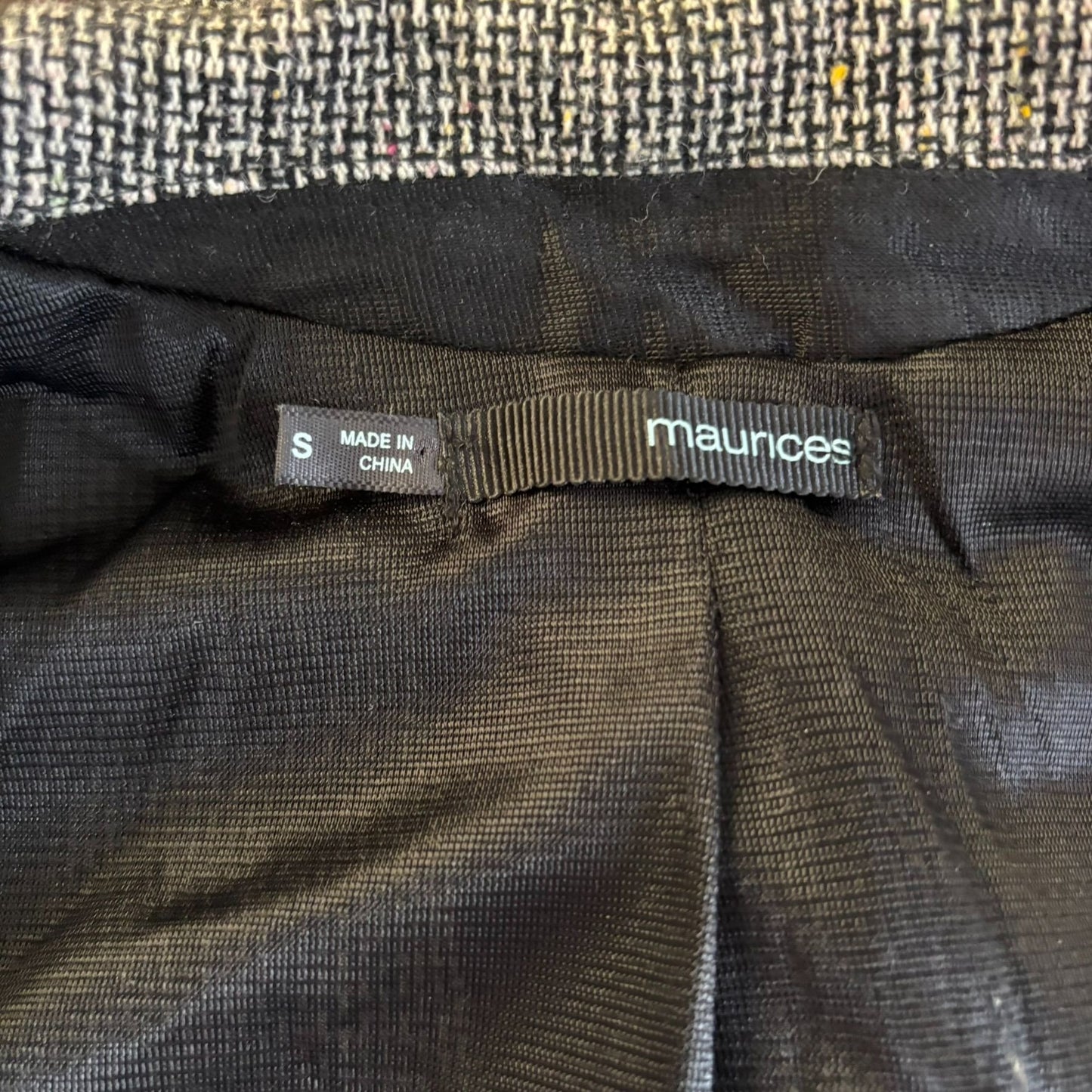 Maurices Tweed Blazer Jacket Ruffles Small Black Button Lined Scrunch Sleeve