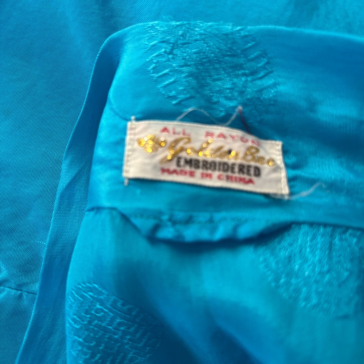 Vintage Kimono Hand Embroidered Medium Teal Blue Pockets Long Sleeve No Belt