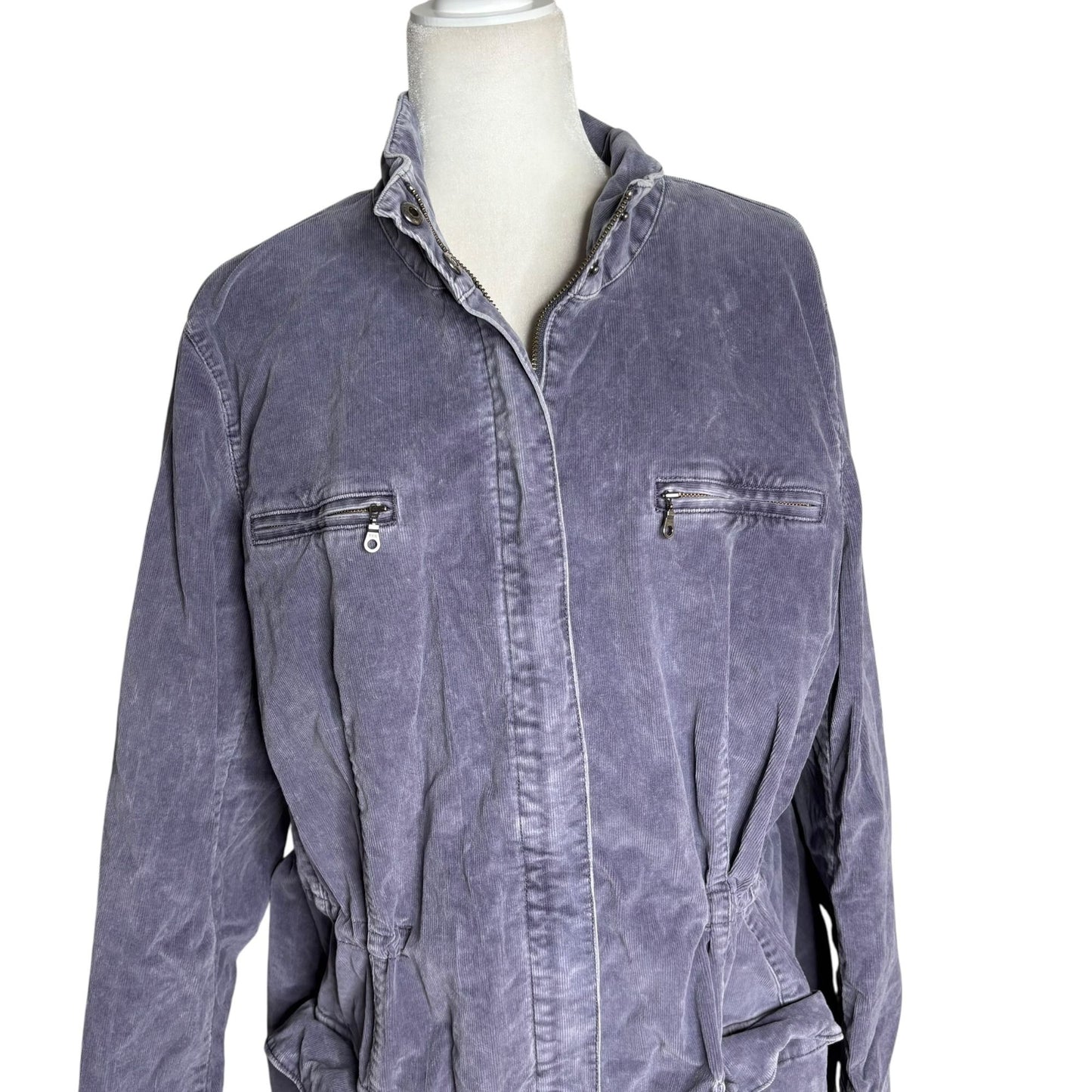 J Jill Stretch Utility Jacket Adjustable Waist 2XL Grey Purple Cotton Pockets