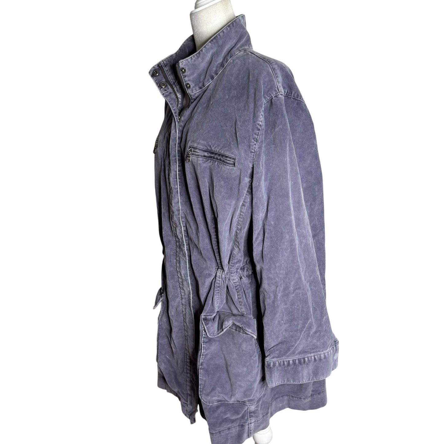 J Jill Stretch Utility Jacket Adjustable Waist 2XL Grey Purple Cotton Pockets