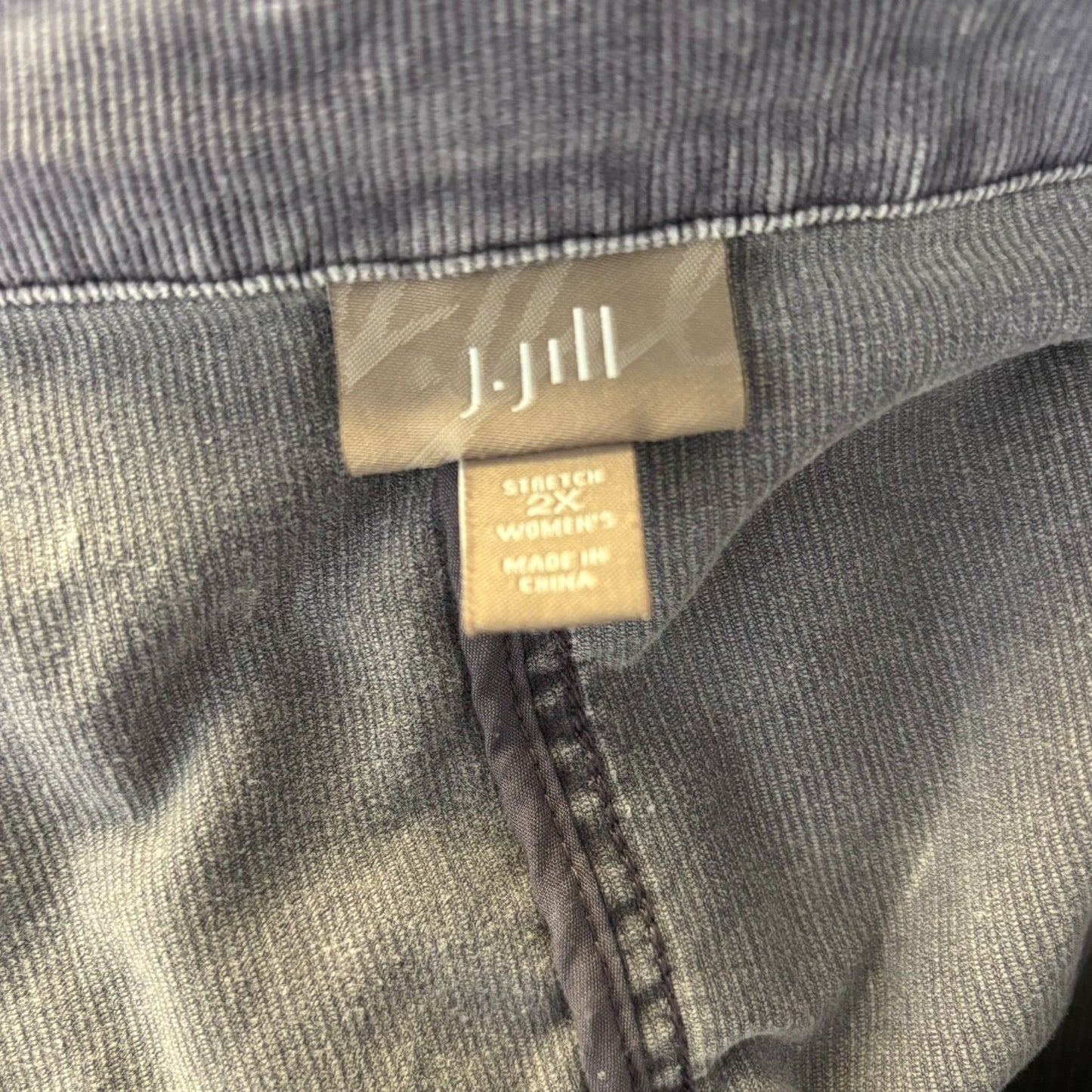 J Jill Stretch Utility Jacket Adjustable Waist 2XL Grey Purple Cotton Pockets