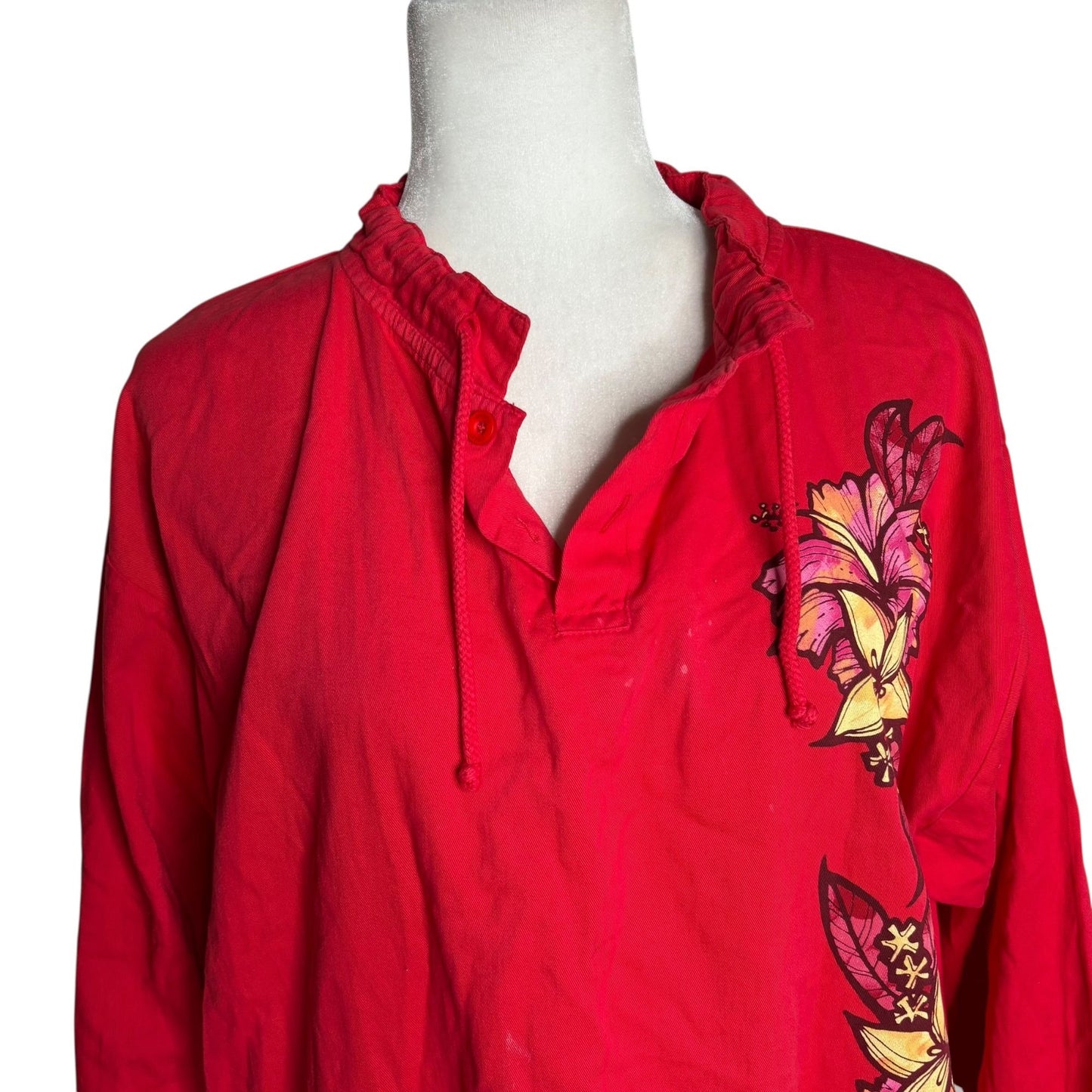 Vintage Y2K Crazy Shirts Hawaii Pullover Top Medium Red Cotton Pockets Jacket