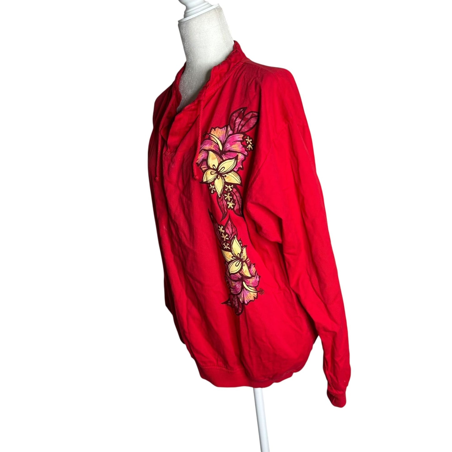 Vintage Y2K Crazy Shirts Hawaii Pullover Top Medium Red Cotton Pockets Jacket