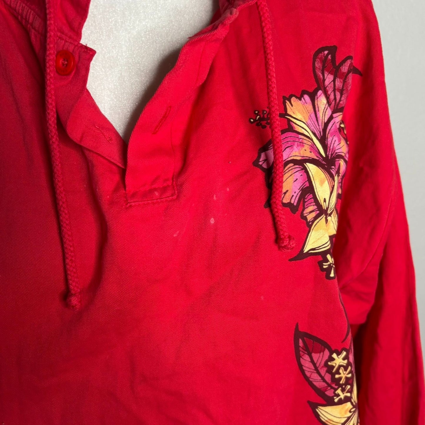 Vintage Y2K Crazy Shirts Hawaii Pullover Top Medium Red Cotton Pockets Jacket