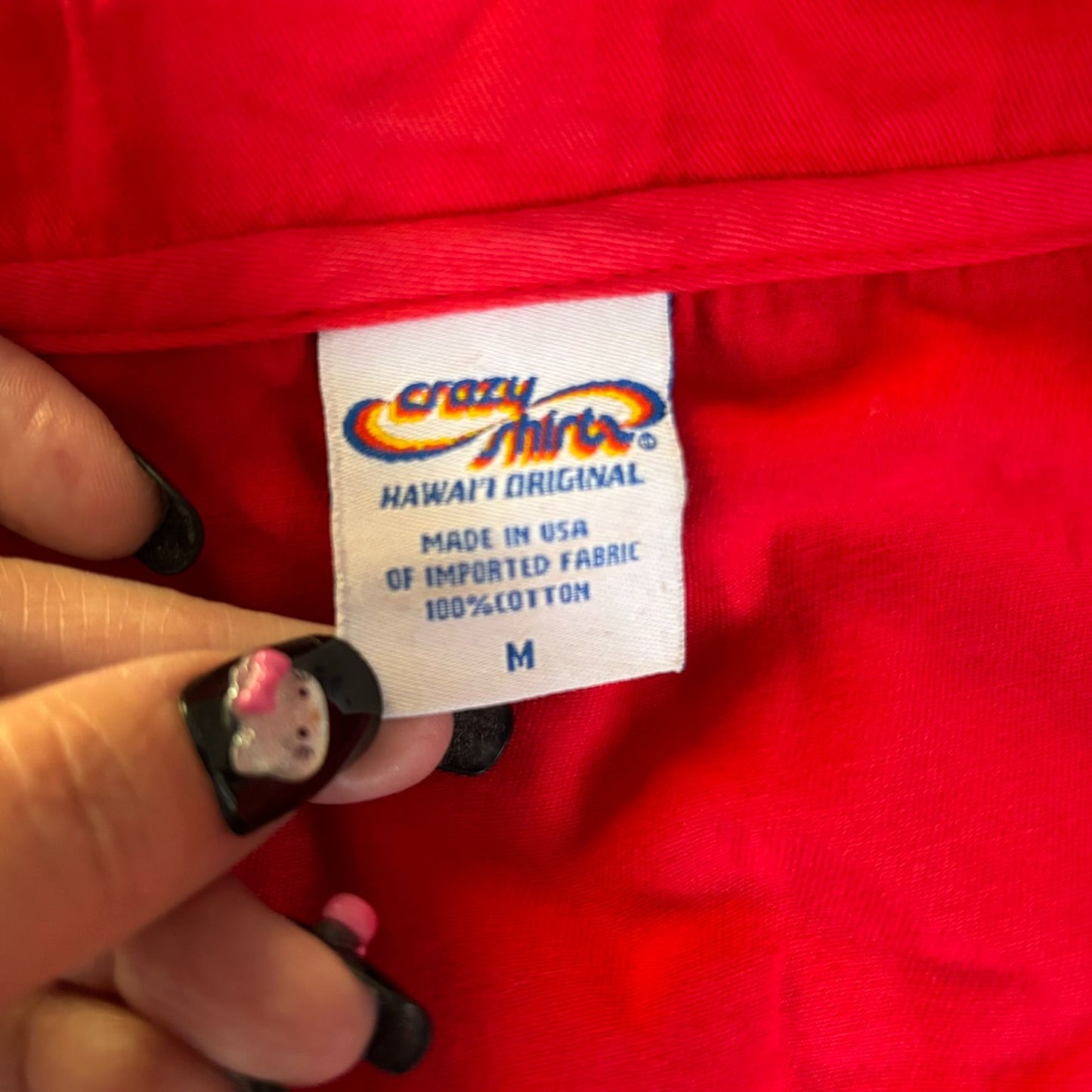 Vintage Y2K Crazy Shirts Hawaii Pullover Top Medium Red Cotton Pockets Jacket