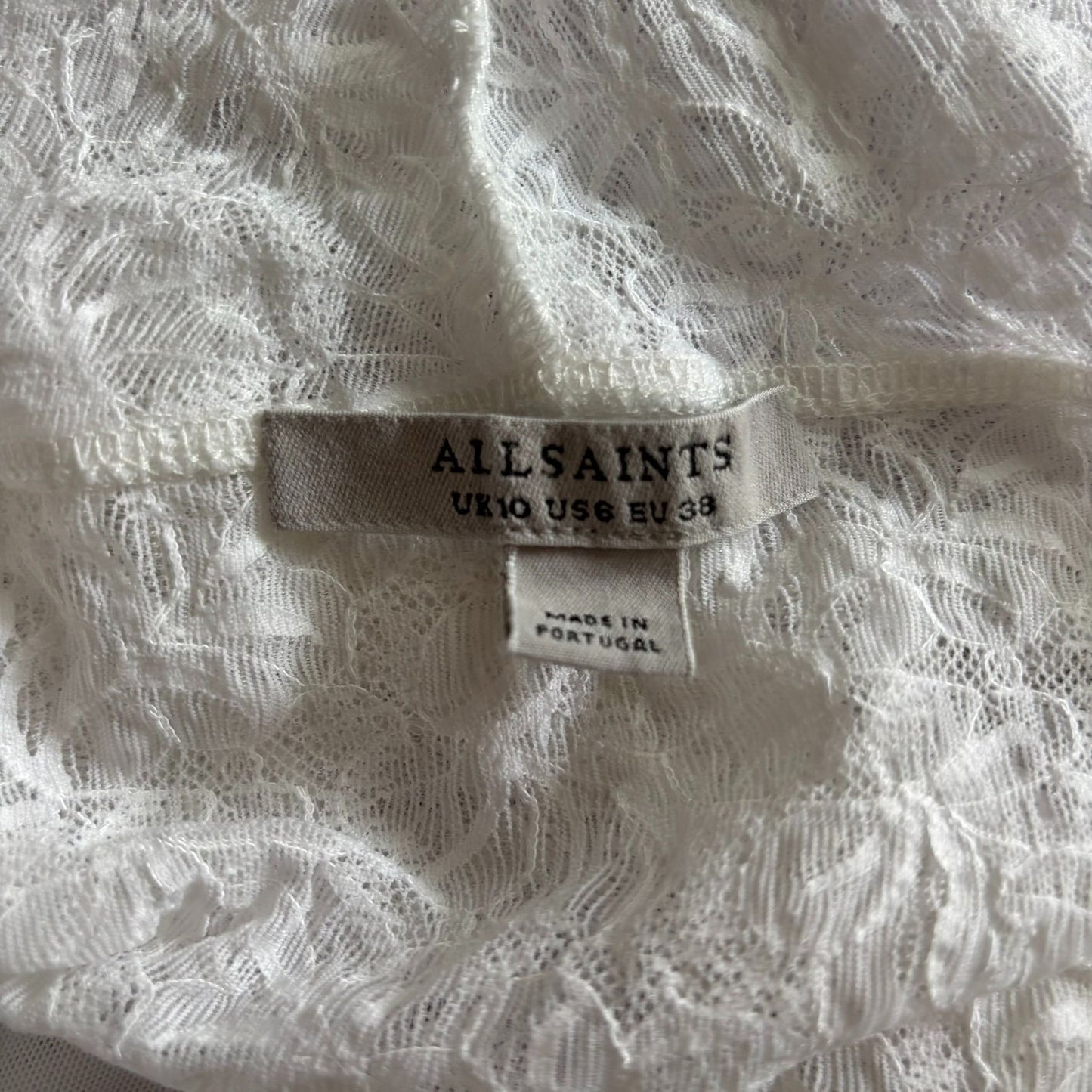 AllSaints White Lace Erity Bodysuit Adjustable Straps Racerback Size 6 Snaps