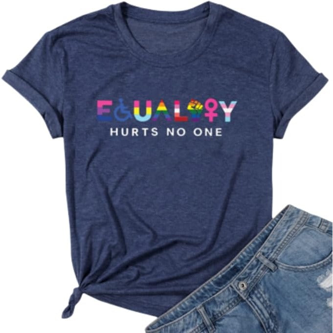 Pride Shirt Equality Hurts No One T Shirt Rainbow Graphic LGBT Size Medium Blue