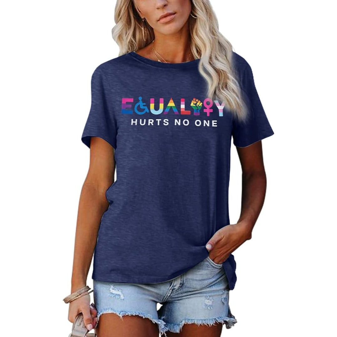 Pride Shirt Equality Hurts No One T Shirt Rainbow Graphic LGBT Size Medium Blue