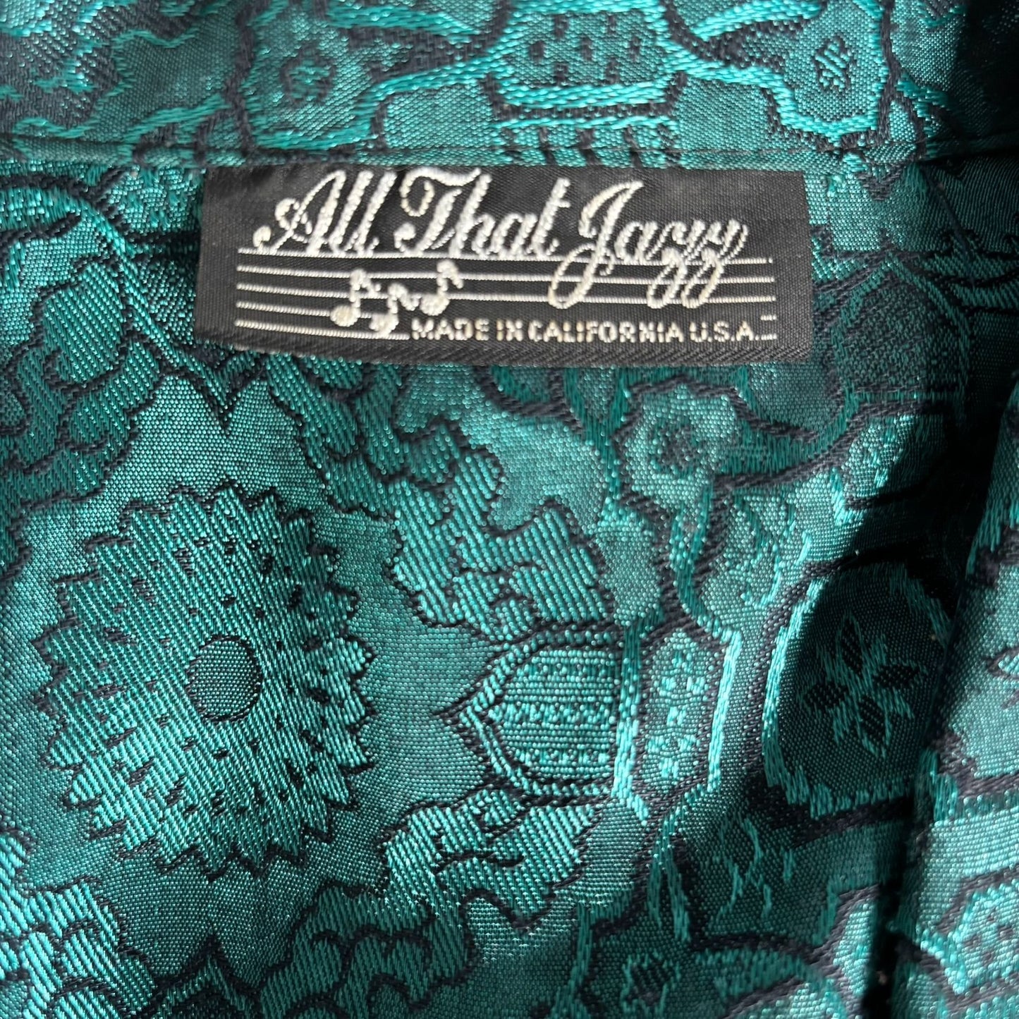 Vintage 90s All That Jazz Satin Wrap Dress XSmall Teal Black Belted Pockets