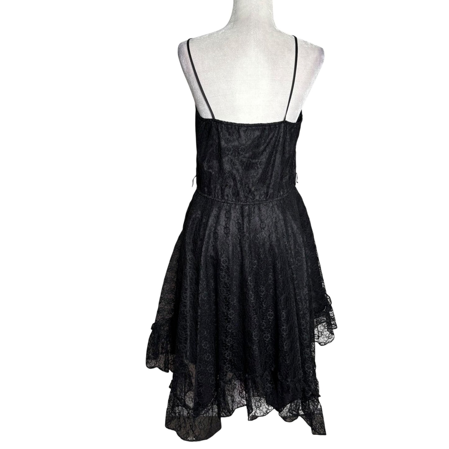 Vintage 90s Lace Handkerchief Hem Dress Size Medium Black Spaghetti Strap Goth
