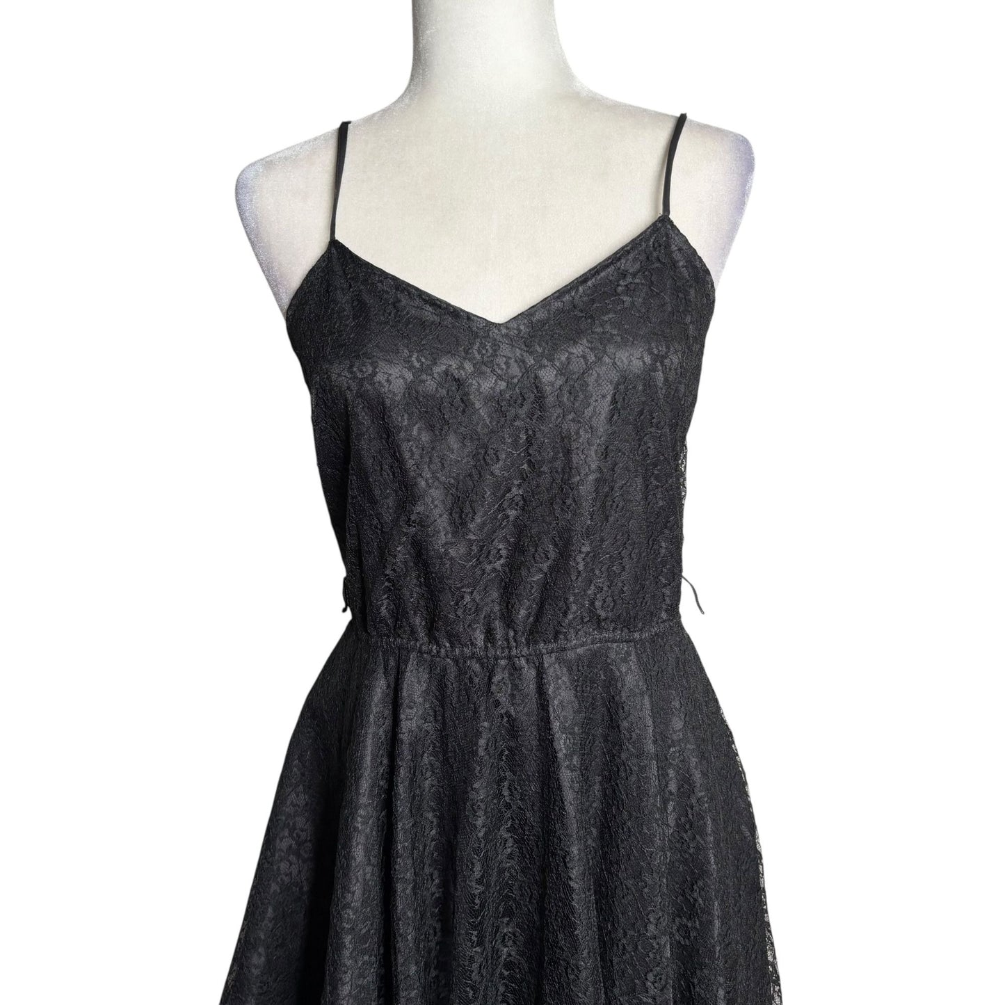 Vintage 90s Lace Handkerchief Hem Dress Size Medium Black Spaghetti Strap Goth