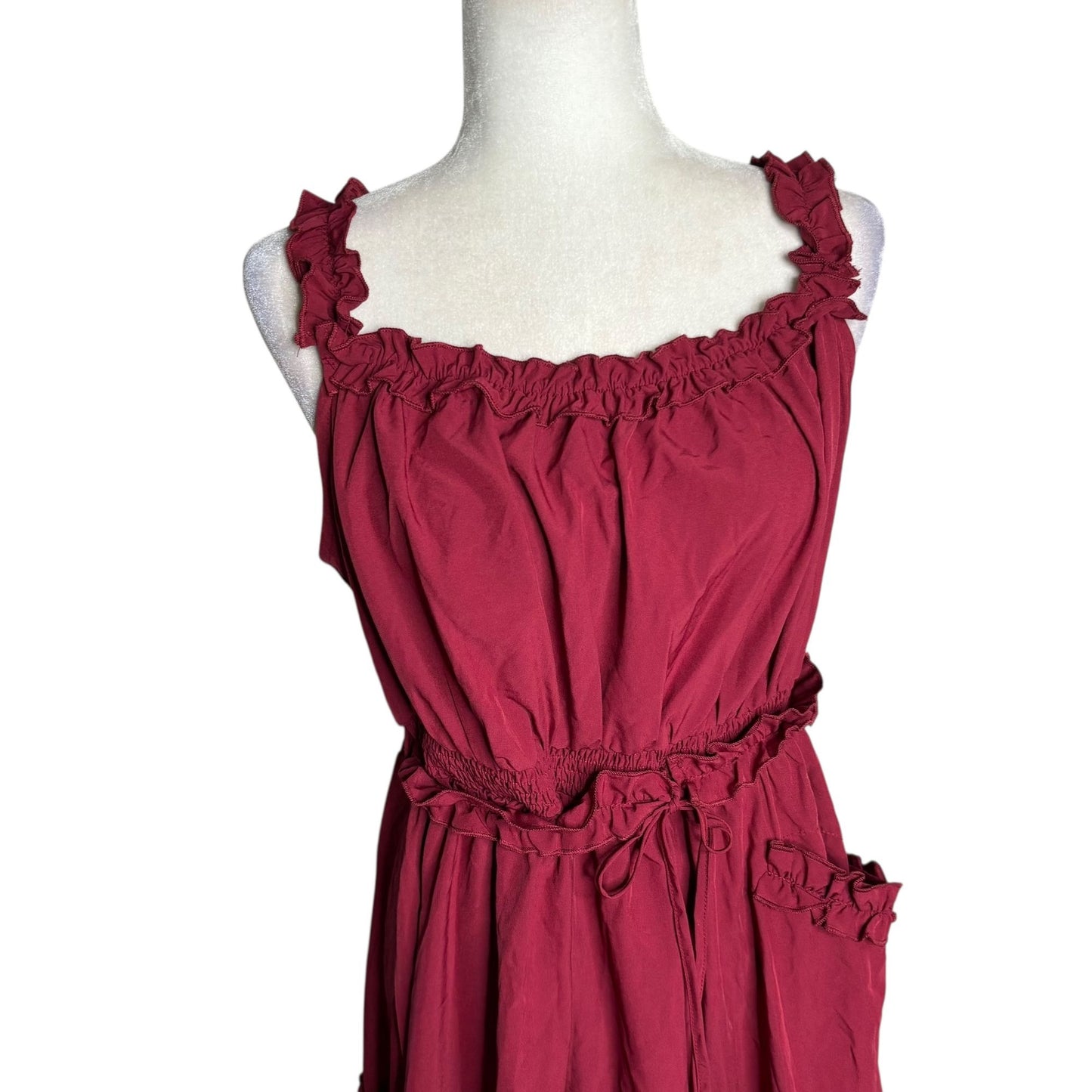 Scarlet Darkness Ruffled Midi Dress Large Red Sleeveless Goth Renaissance NEW