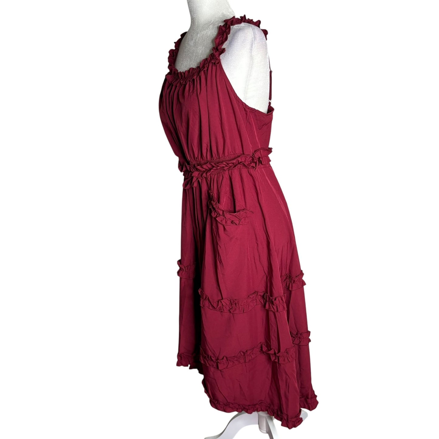 Scarlet Darkness Ruffled Midi Dress Large Red Sleeveless Goth Renaissance NEW