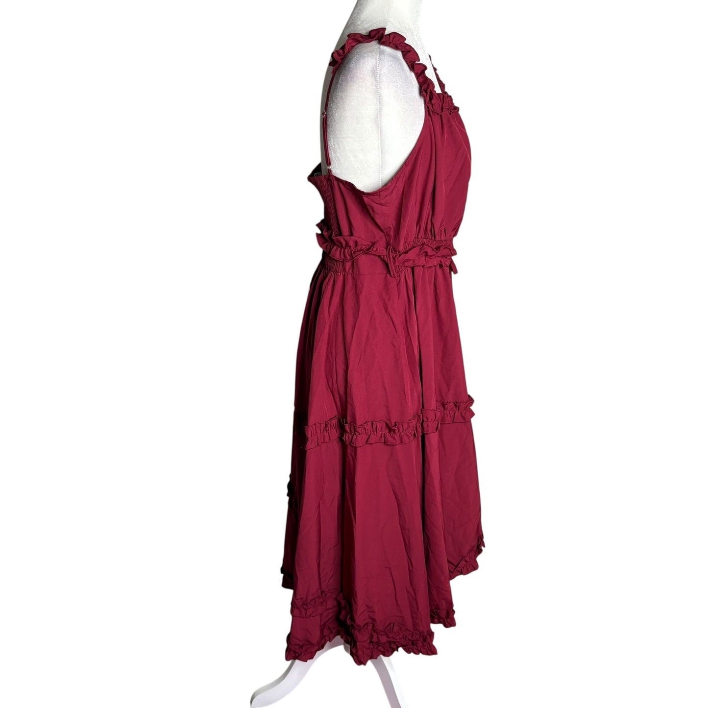 Scarlet Darkness Ruffled Midi Dress Large Red Sleeveless Goth Renaissance NEW