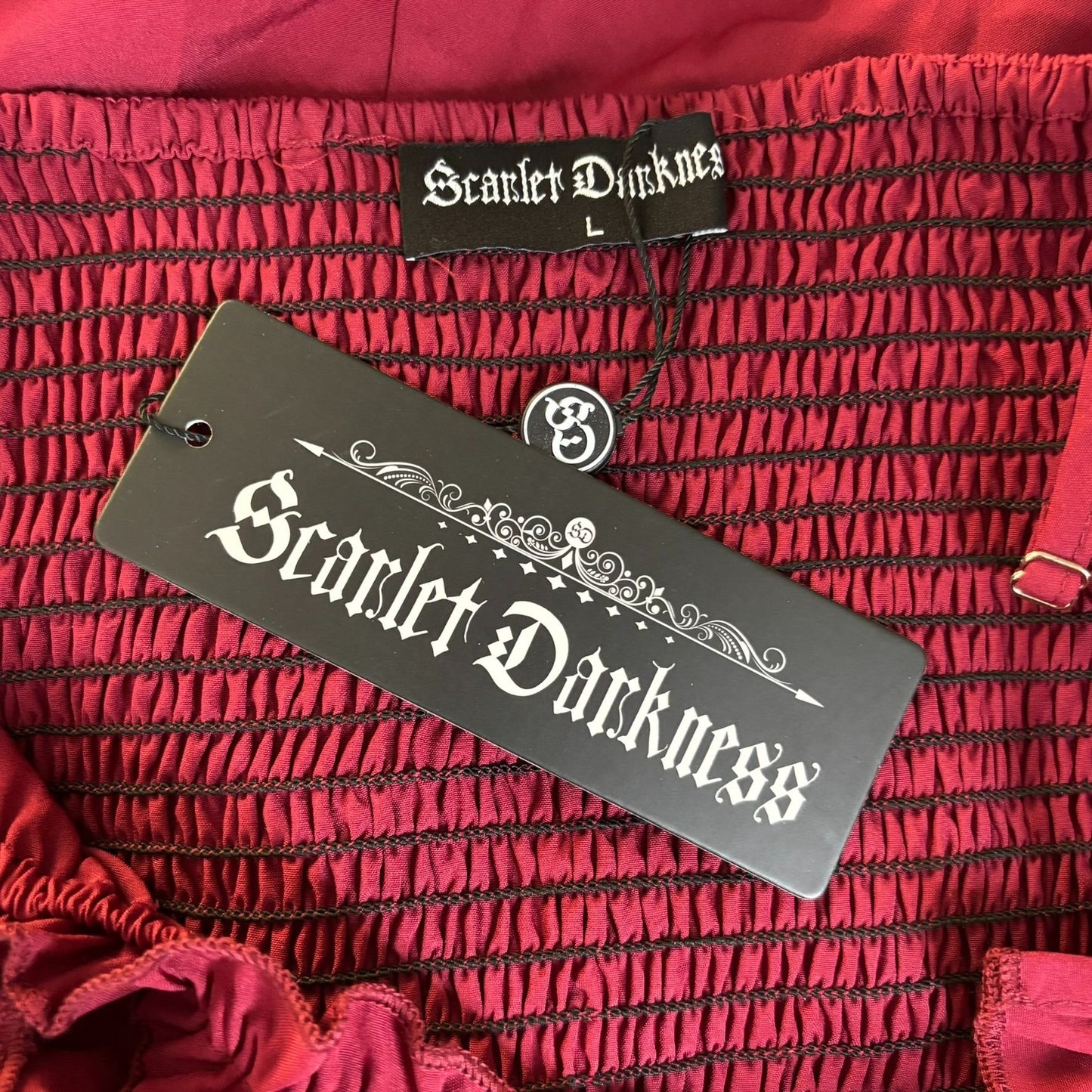 Scarlet Darkness Ruffled Midi Dress Large Red Sleeveless Goth Renaissance NEW
