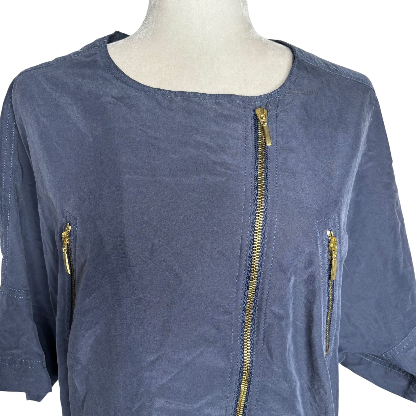 Paul Brial Navy Blue Asymmetrical Zip Jacket Top Size 5 Side Buckles Pockets