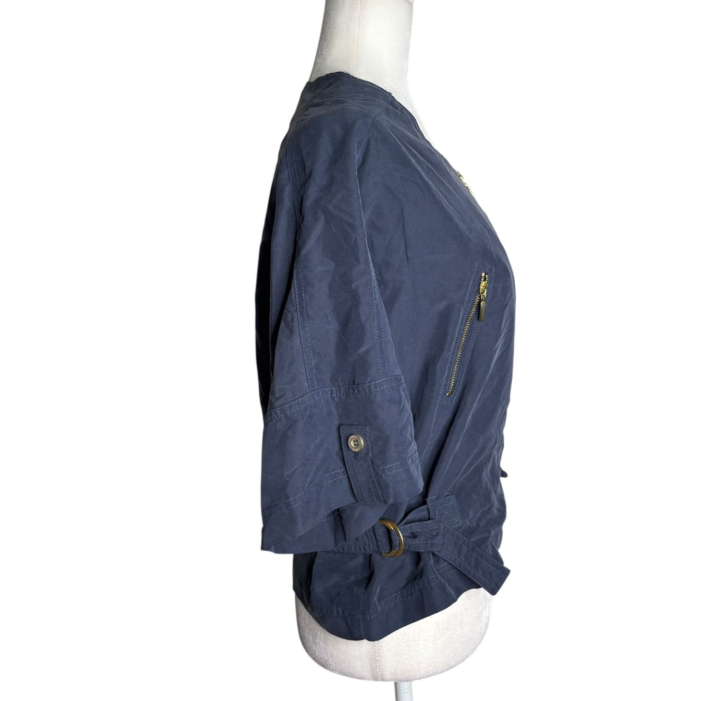 Paul Brial Navy Blue Asymmetrical Zip Jacket Top Size 5 Side Buckles Pockets