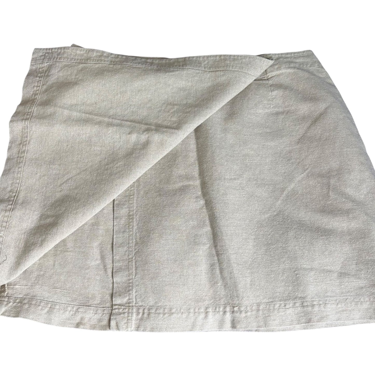 J Jill Linen Blend Full Wrap Skirt Size 18 Beige Short Unlined Pocket Button
