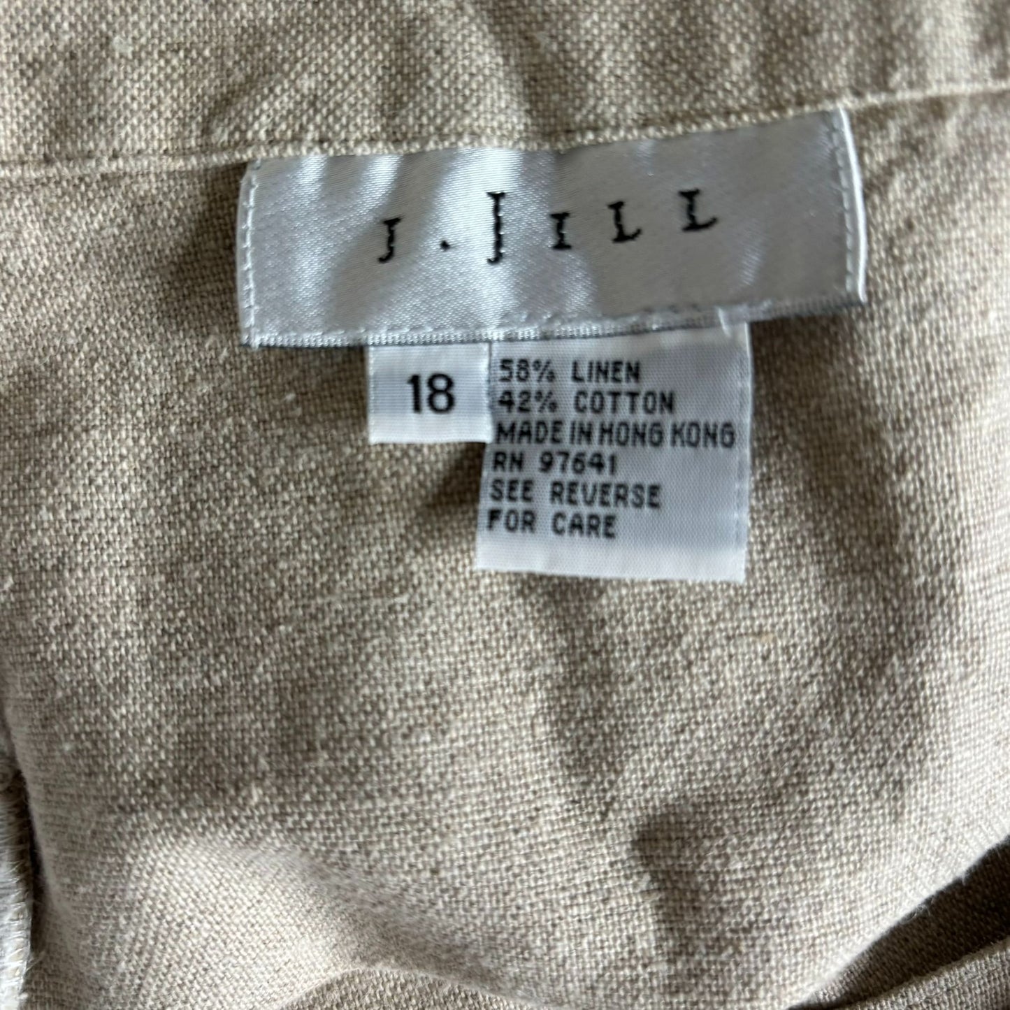J Jill Linen Blend Full Wrap Skirt Size 18 Beige Short Unlined Pocket Button
