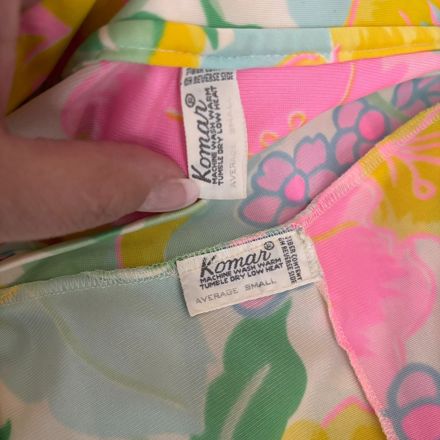 Vintage 70s Komar Floral Nylon Nightgown Robe Peignoir Set Small Zip Tie Belt