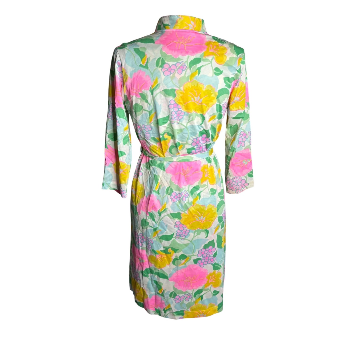 Vintage 70s Komar Floral Nylon Nightgown Robe Peignoir Set Small Zip Tie Belt