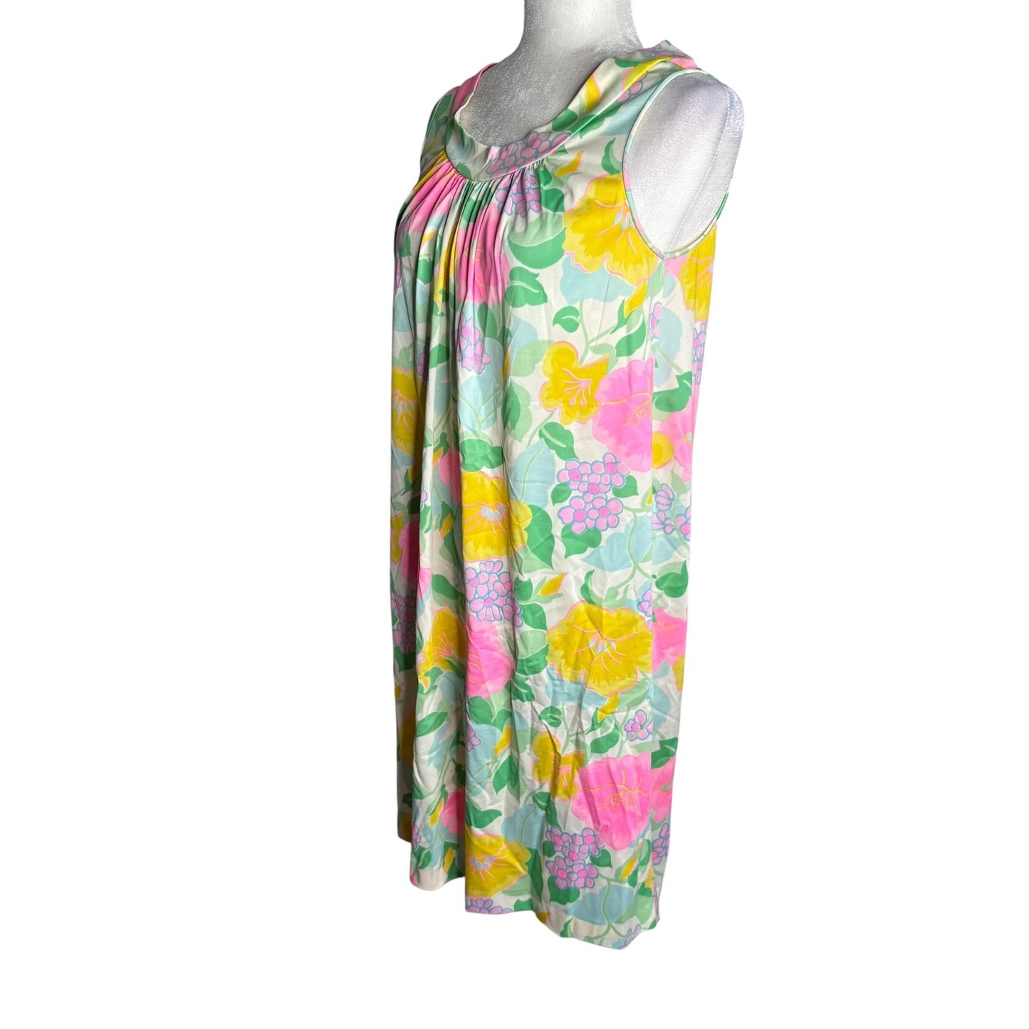 Vintage 70s Komar Floral Nylon Nightgown Robe Peignoir Set Small Zip Tie Belt