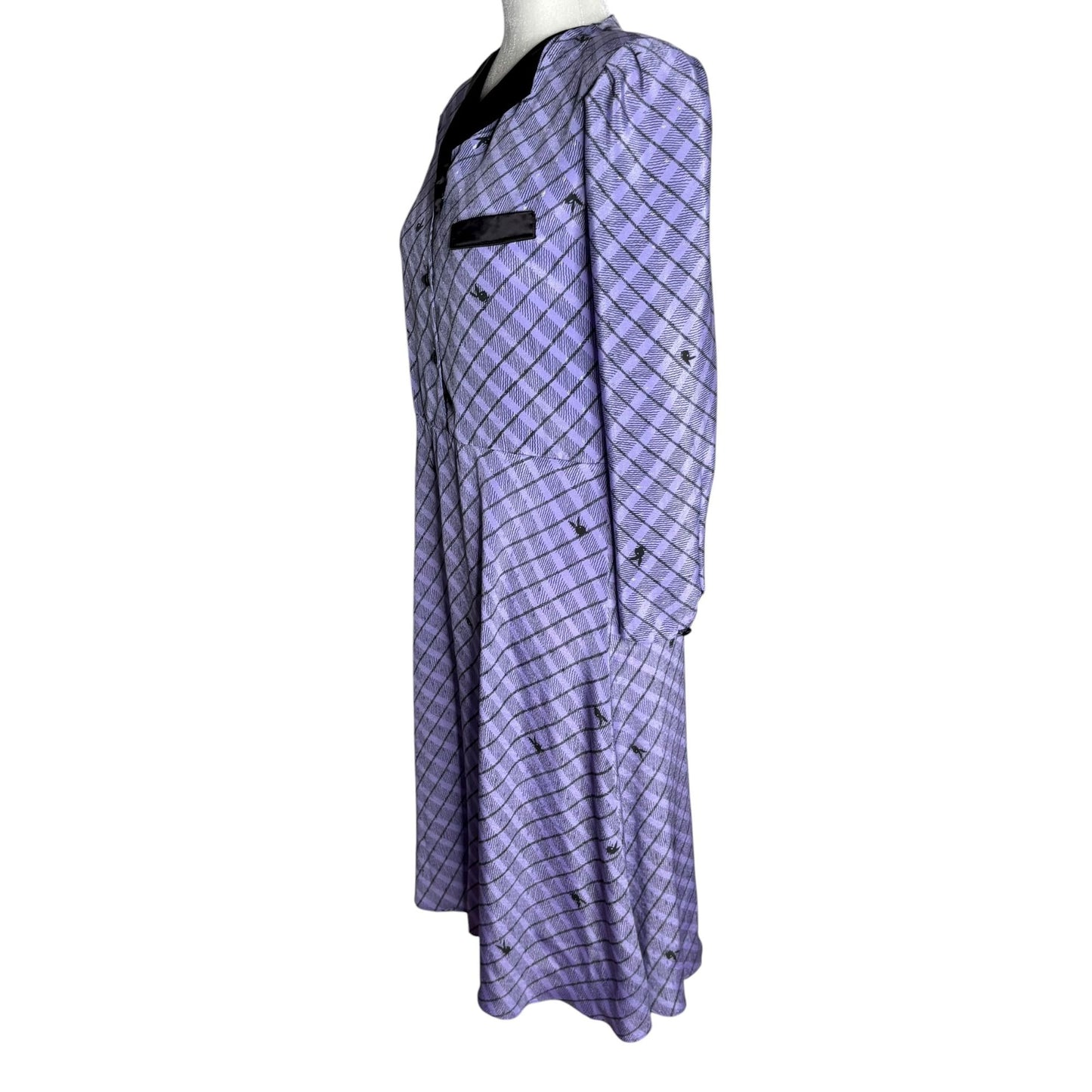 Vintage 80s Vivians Playboy Button Up Shirt Dress Medium Purple Check Bunny