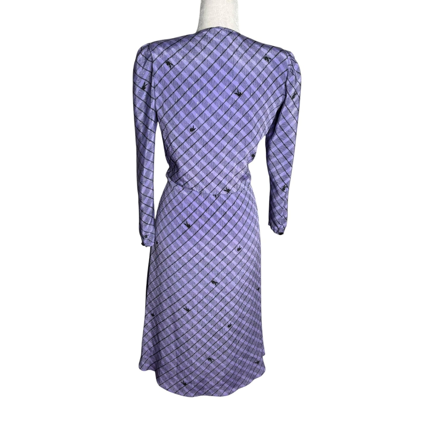 Vintage 80s Vivians Playboy Button Up Shirt Dress Medium Purple Check Bunny
