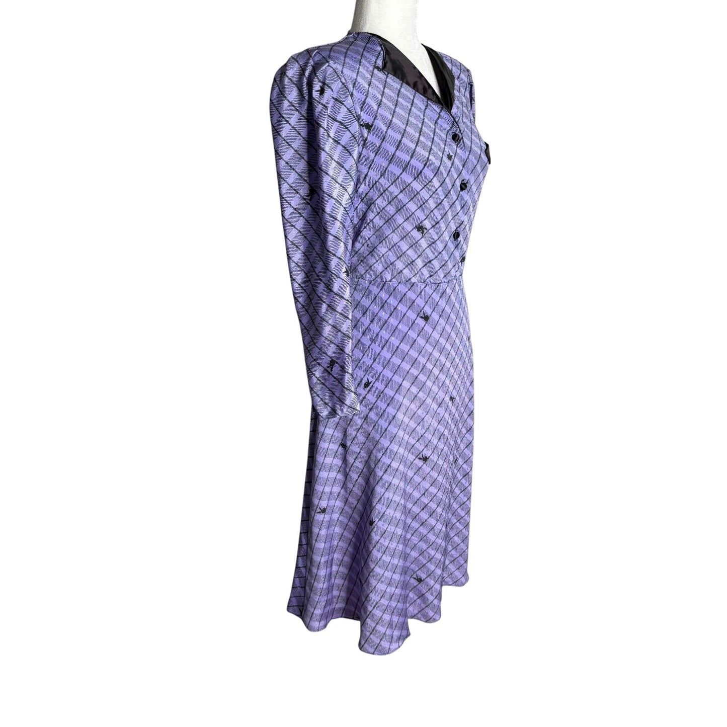 Vintage 80s Vivians Playboy Button Up Shirt Dress Medium Purple Check Bunny