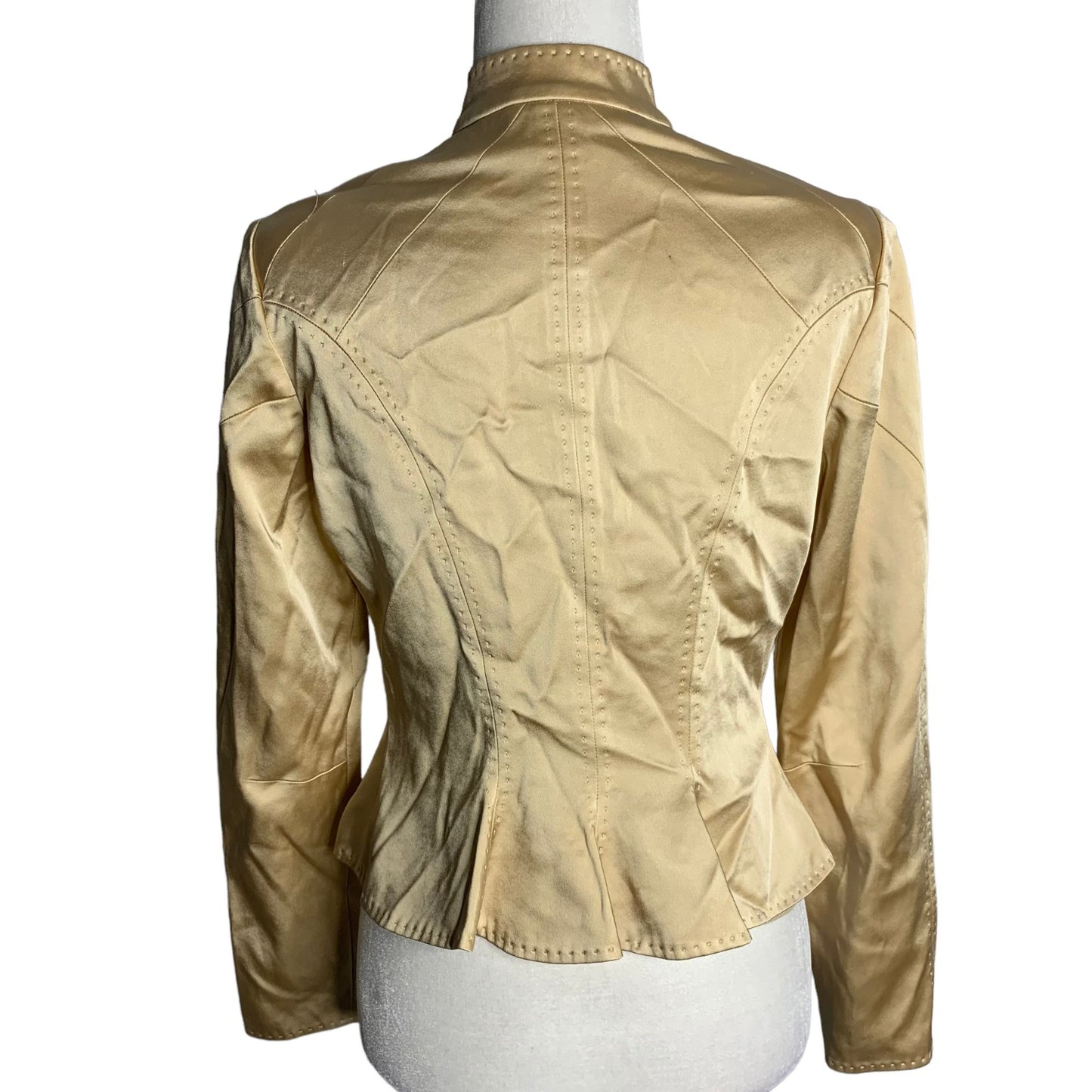 Eccoci Satin Blazer Jacket 4 Gold Snap Front Long Sleeve Lined Exposed Stitching