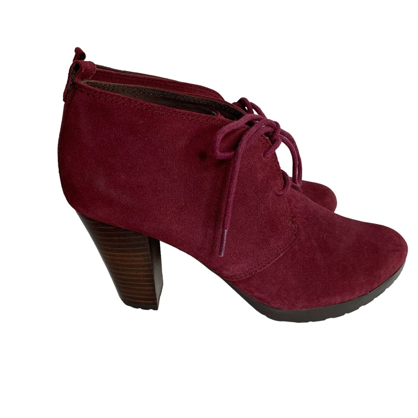 Giani Bernini Lace Up Ankle Bootie 7.5 Burgundy Suede Leather Block Heel