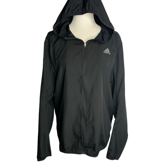 Adidas Running Response Wind Jacket S Black Reflective Hooded Ful Zip Pockets