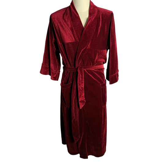 Vintage Christian Dior Velvet Velour Robe One Size Red Striped Pockets Tiw Belt