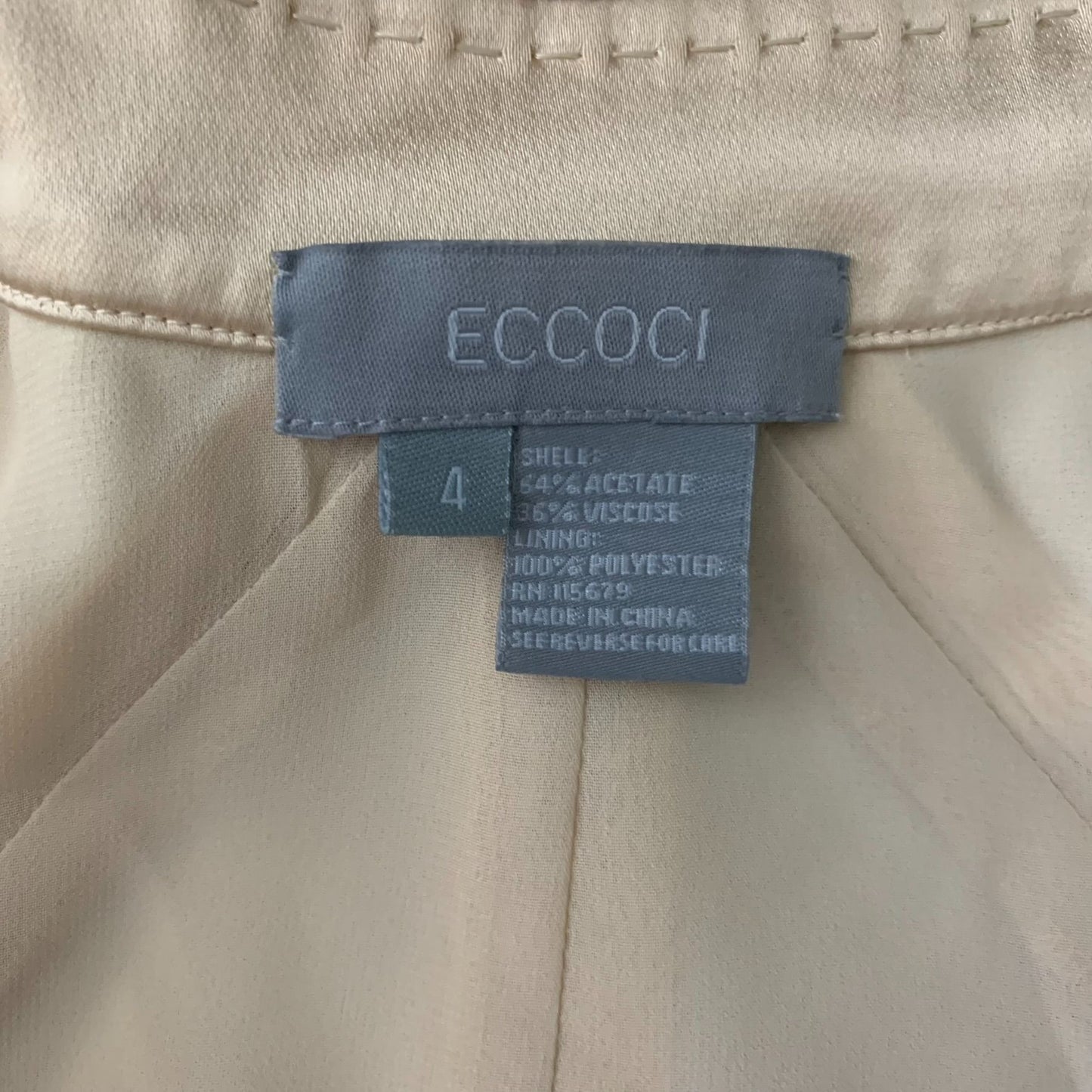 Eccoci Satin Blazer Jacket 4 Gold Snap Front Long Sleeve Lined Exposed Stitching