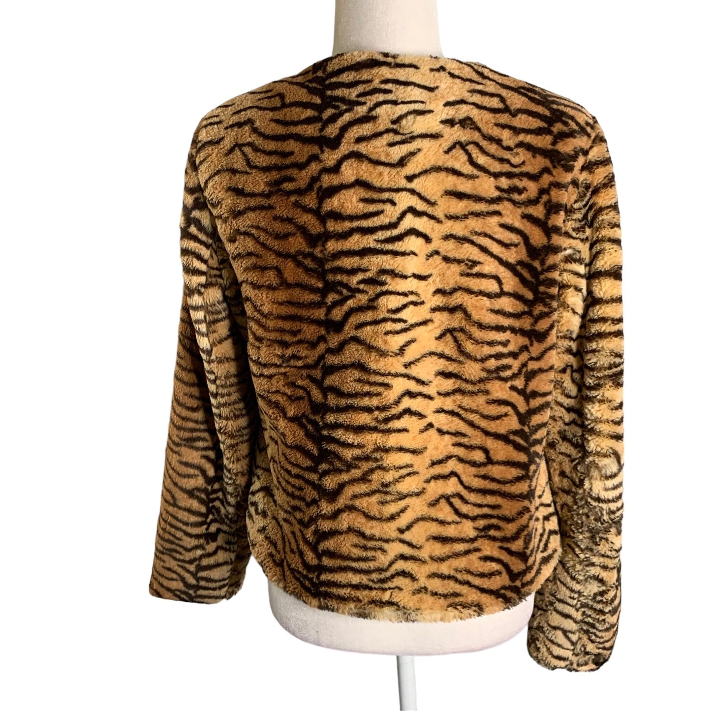 Vintage 90s Moda International Tiger Coat M Brown Faux Fur Plush Lined Pockets