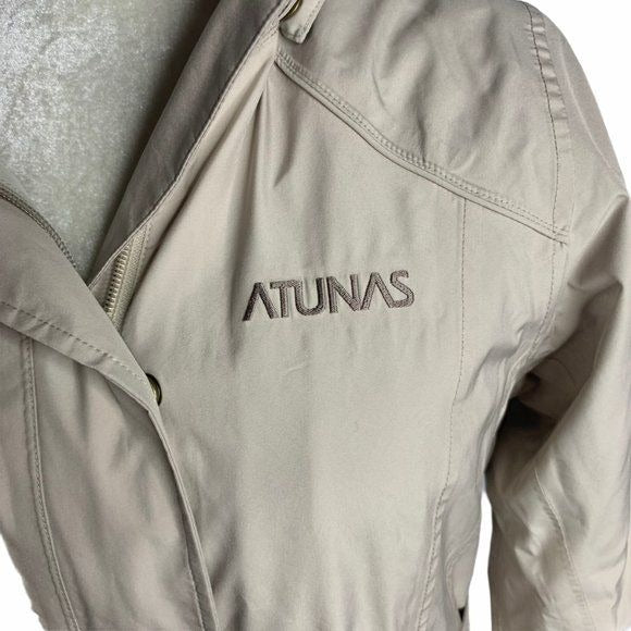 Atunas Long Trench Rain Coat PrimaLoft Liner S Beige Goretex Hood Pockets Belt